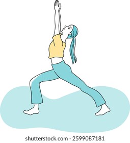 Simple line drawing vector illustration of a woman doing yoga hero pose 1