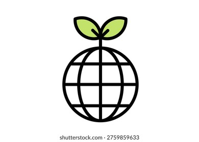 A simple line drawing vector illustration representing ecology and the environment: a sprout on Earth.
