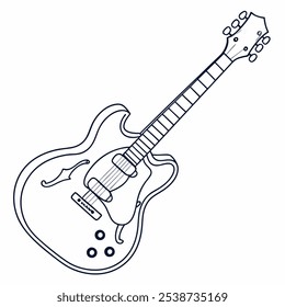 A simple line drawing of a vintage hollow body electric guitar, perfect for creating retro-inspired designs or adding a musical touch to your projects.