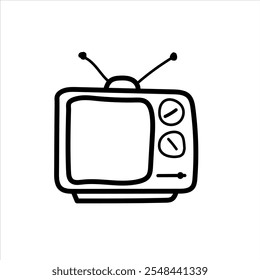 Um simples desenho de linha de uma televisão vintage com antenas.