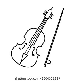 Simple Line Drawing of a Violin and Bow