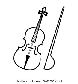 Simple Line Drawing of a Violin and Bow
