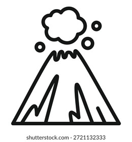 Desenho de linha simples de um vulcão em erupção, com fumaça saindo de sua cratera
