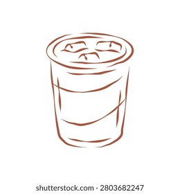 A simple line drawing of a warm serving of soup or creamy mashed potatoes in a takeaway cup. A comforting and hearty hand drawn vector illustration for cafe menus, food delivery, or winter dishes