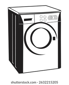 Simple line drawing of a washing machine with a circular door and control panel