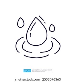 A simple line drawing of a water droplet creating ripples in water, symbolizing purity and fluidity.