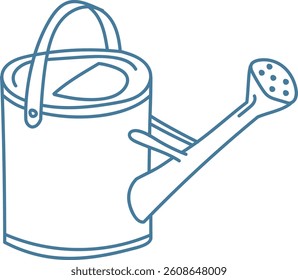 A simple line drawing of a watering can with a handle and spout. The outline art emphasizes its basic shape and structure. Cartoon vector illustration.