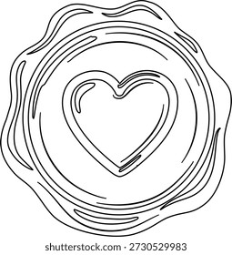 Eine einfache Strichzeichnung einer Wachsdichtung mit Herzform im Zentrum, perfekt für die Übertragung von Liebe und Zuneigung.