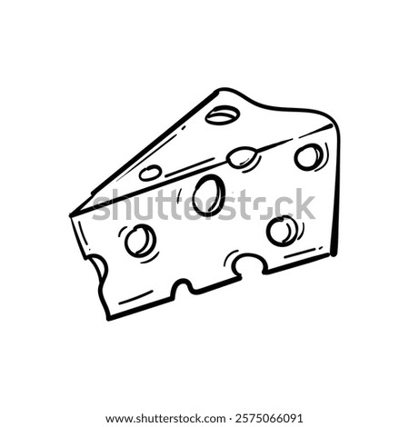 Simple Line Drawing of a Wedge of Swiss Cheese