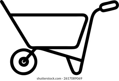 A simple line drawing of a wheelbarrow, perfect for gardening or construction related designs in vector format