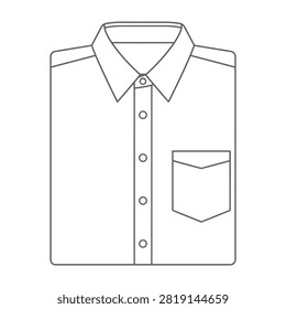 Simple line drawing of a white collared dress shirt with buttons and chest pocket