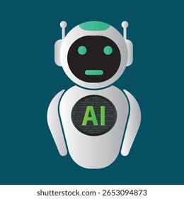 Dibujo de línea simple de un robot blanco con la palabra IA en su pecho. Para el futuro robot inteligente, inteligencia artificial y diseño de concepto asistente de IA. Ilustración vectorial.