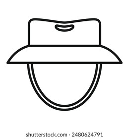 Simple line drawing of a wide brimmed hat, suggesting sun protection and outdoor adventure