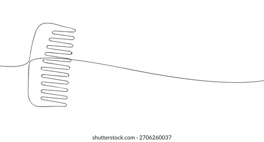 A simple line drawing of a wide tooth comb with evenly spaced long teeth, shown in a minimal continuous line style.
