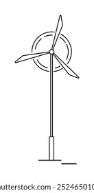 A simple line drawing of a wind turbine. Ideal for renewable energy, green power, sustainability, eco-friendly initiatives, and modern design themes. Minimalist, clean, elegant.