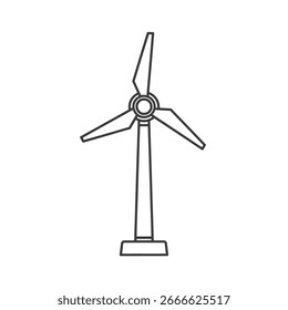 Eine einfache Strichzeichnung einer Windenergieanlage, die ihr Design und ihre Struktur auf weißem Hintergrund veranschaulicht.