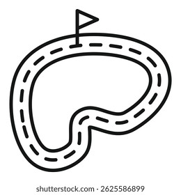 Simple line drawing of a winding road leading to a finish flag, symbolizing the concept of journey and achievement