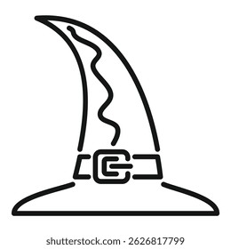 Simple line drawing of a witch's hat with a buckle, perfect for halloween designs