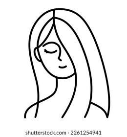 Simple line drawing of a woman's head. Symbolic image of a young woman's face