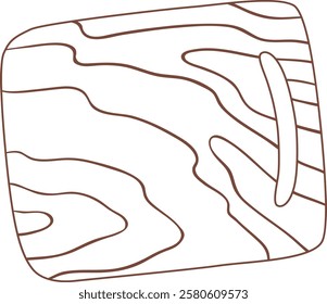 Simple line drawing of a wooden cutting board with handle, showcasing the natural wood grain pattern, ideal for kitchen and cooking related designs