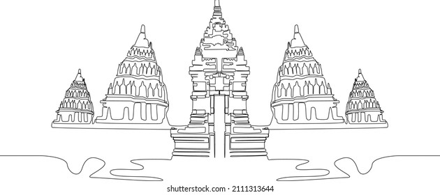 Simple line drawing of world miracle, Prambanan Temple. Architectural monument black icon. Indonesian miracle symbol vector illustration. Countries symbol. Holidays Destinations.