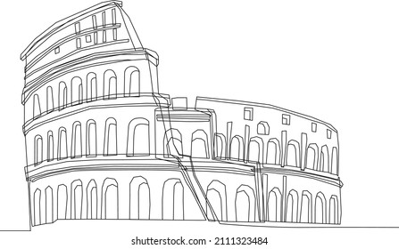 Simple line drawing of world miracle drawing of The Colosseum. Architectural monument black icon. Rome miracle symbol vector illustration. Countries symbol. Holidays Destinations.