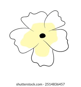 A simple line drawing of a yellow and white flower with a black center on a plain background