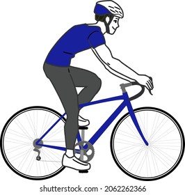 A simple line drawing of a young woman with long hair riding a drop handlebar road bike