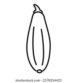 Simple line drawing of a zucchini squash with a stem on a white background