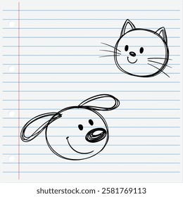 Simple line drawings of a cat and dog