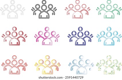 Simple line drawings, colorful stick figures, group icons, minimalist people symbols, social network graphics, diverse team illustrations, community representation, organizational chart elements, abst