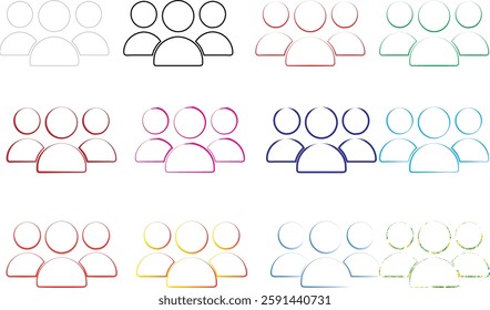 Simple line drawings, colorful stick figures, group icons, minimalist people symbols, social network graphics, diverse team illustrations, community representation, organizational chart elements, abst