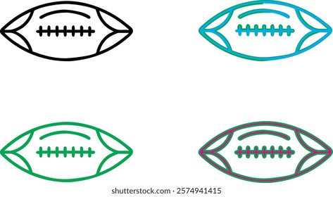 Simple line drawings, stylized American footballs, minimalist sports icons, four color variations, black white blue pink, outlined rugby ball shapes, geometric sports symbols, clean vector graphics, f