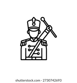 Simple Line Drum Major with Baton Icon Isolated on White Background