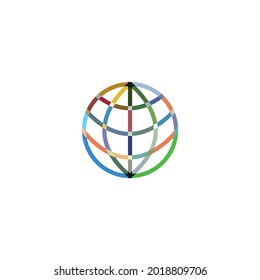 Simple line earth globe icon. World globes Icons with colors combination