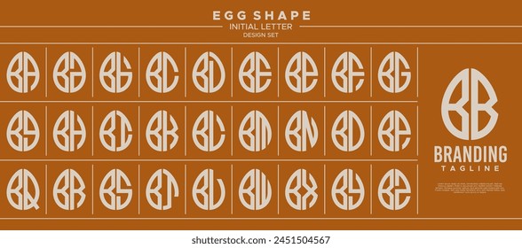 Simple line egg shape stamp letter B BB logo design set