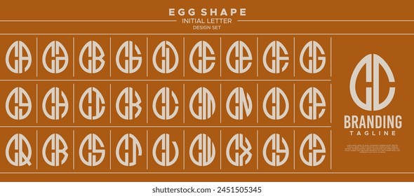 Simple line egg shape stamp letter C CC logo design set