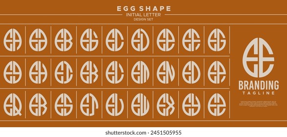 Simple line egg shape stamp letter E EE logo design set