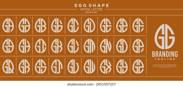 Simple line egg shape stamp letter G GG logo design set