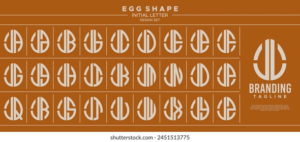 Simple line egg shape stamp letter J JL logo design set