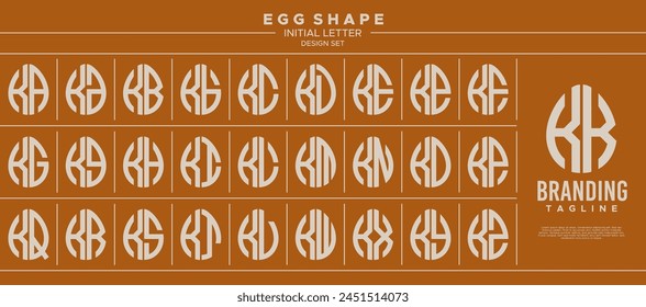 Simple line egg shape stamp letter K KK logo design set