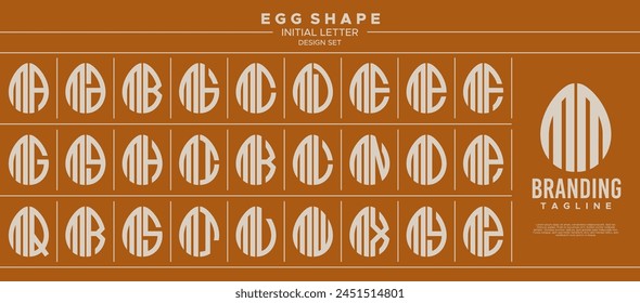 Simple line egg shape stamp letter M MM logo design set