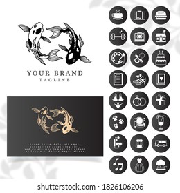 simple line elegant koi fish logo editable template