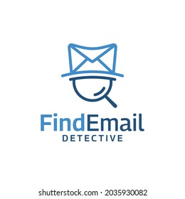 Plantilla de diseño de logotipo de detective con correo electrónico de línea simple. Adecuado para el diseño del logotipo de la marca comercial del sitio web de la aplicación de la tecnología de correo electrónico.