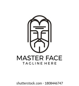 Simple Line Face Oldman Logo Vector 