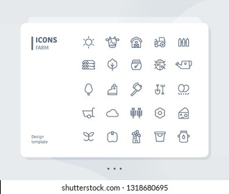 Simple line farm icon set. flat design style minimal vector illustration
