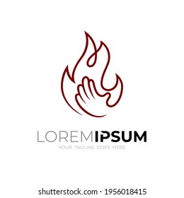 Logotipo de incendio de línea simple con ilustración de diseño abstracto, color rojo