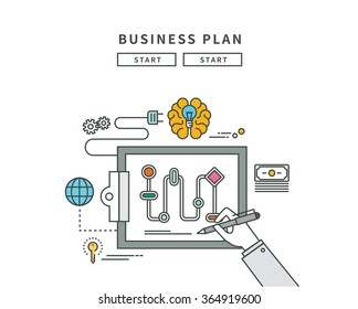 simple line flat design of business plan, modern vector illustration