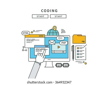 simple line flat design of coding, modern vector illustration