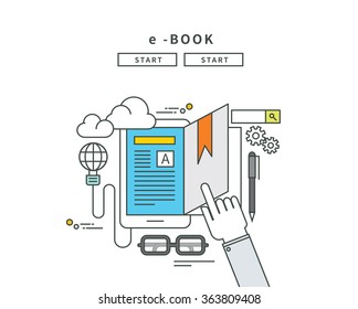 simple line flat design of e-book, modern vector illustration